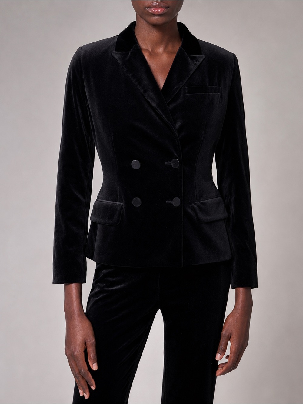 The Kooples Black Velvet Double-Breasted Blazer
